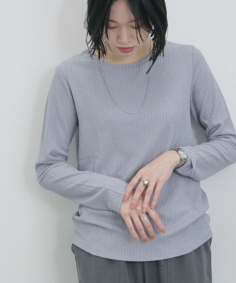 Samansa Mos2 blue「ふくれジャカードリブロンT」|Tシャツ・カットソー|