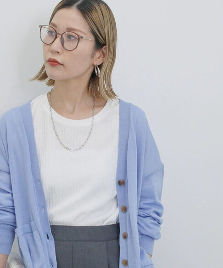 Samansa Mos2 blue「ふくれジャカードリブロンT」|Tシャツ・カットソー|
