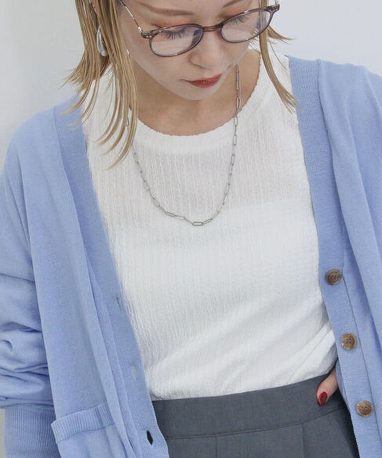 Samansa Mos2 blue「ふくれジャカードリブロンT」|Tシャツ・カットソー|