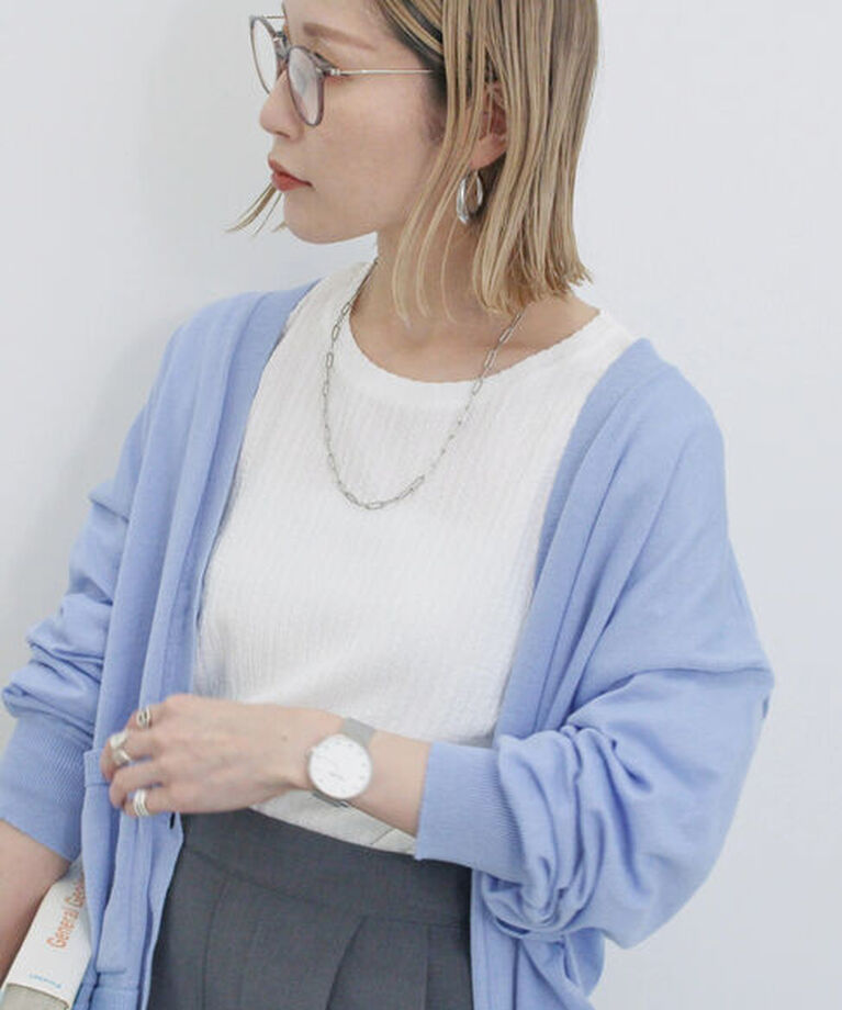 Samansa Mos2 blue「ふくれジャカードリブロンT」|Tシャツ・カットソー|