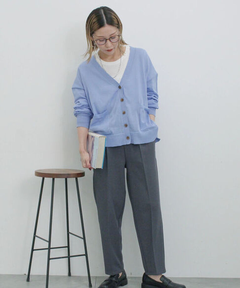 Samansa Mos2 blue「ふくれジャカードリブロンT」|Tシャツ・カットソー|
