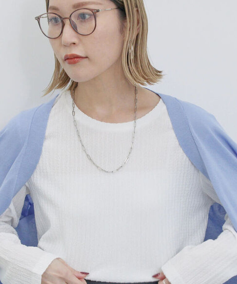 Samansa Mos2 blue「ふくれジャカードリブロンT」|Tシャツ・カットソー|
