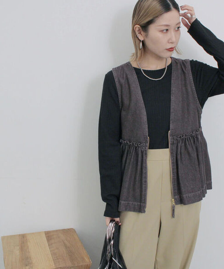 Samansa Mos2 blue「ふくれジャカードリブロンT」|Tシャツ・カットソー|