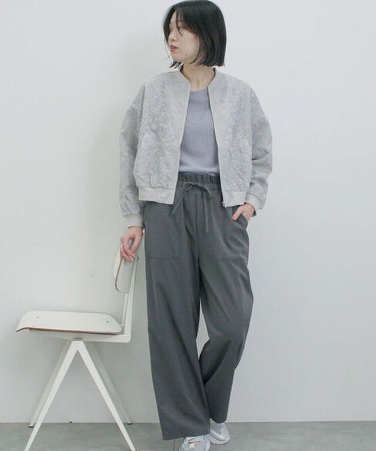 Samansa Mos2 blue「ふくれジャカードリブロンT」|Tシャツ・カットソー|