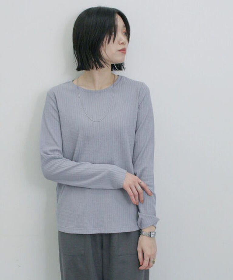 Samansa Mos2 blue「ふくれジャカードリブロンT」|Tシャツ・カットソー|