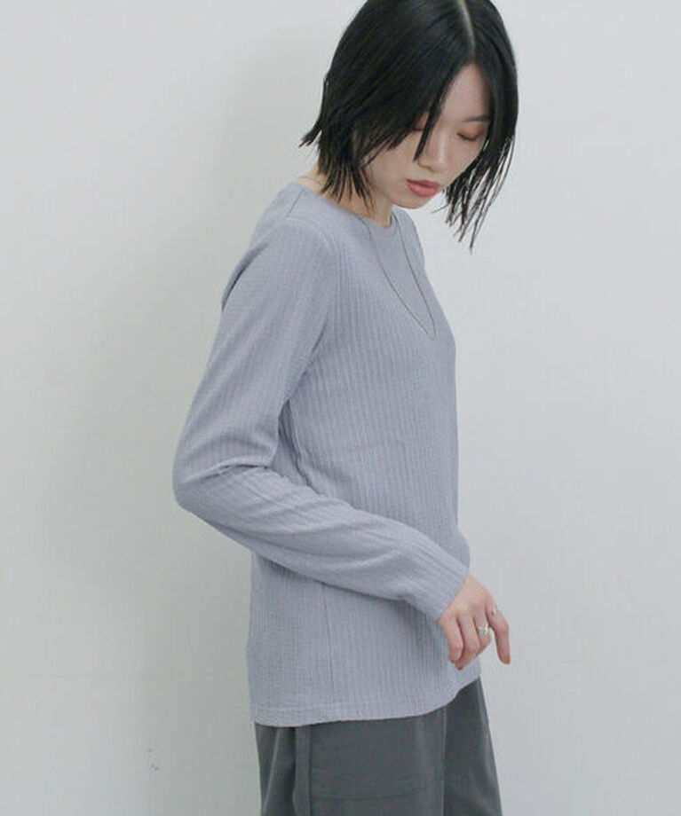 Samansa Mos2 blue「ふくれジャカードリブロンT」|Tシャツ・カットソー|