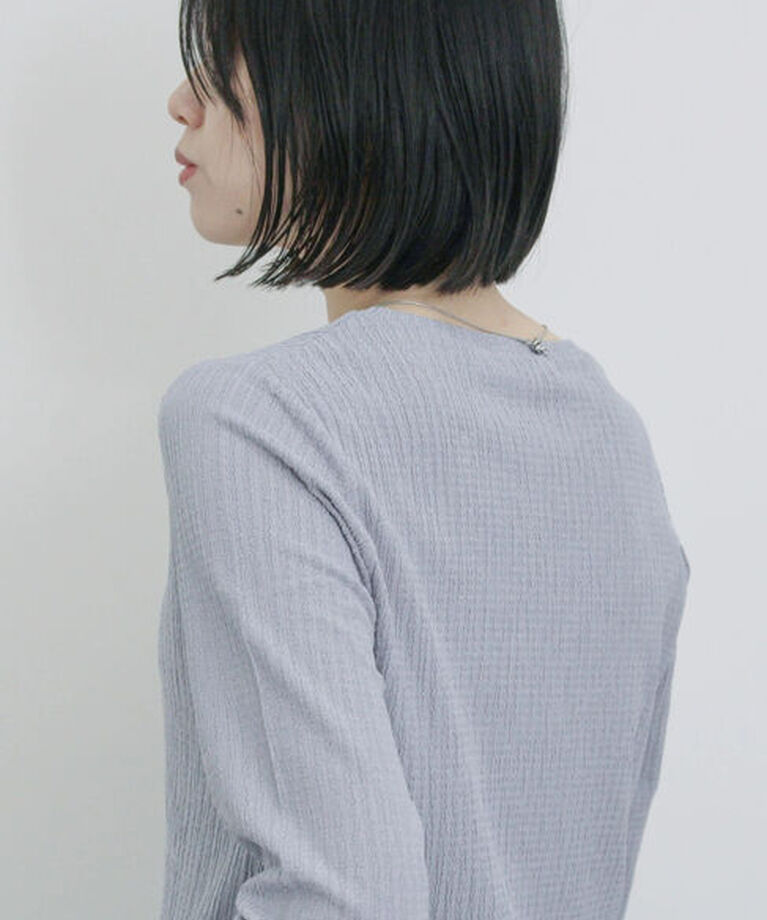 Samansa Mos2 blue「ふくれジャカードリブロンT」|Tシャツ・カットソー|