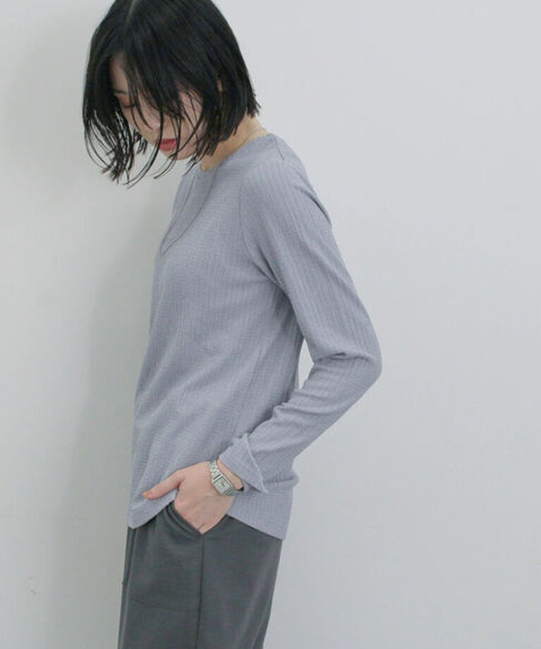 Samansa Mos2 blue「ふくれジャカードリブロンT」|Tシャツ・カットソー|