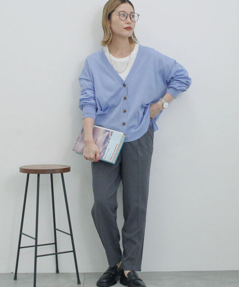 Samansa Mos2 blue「ふくれジャカードリブロンT」|Tシャツ・カットソー|