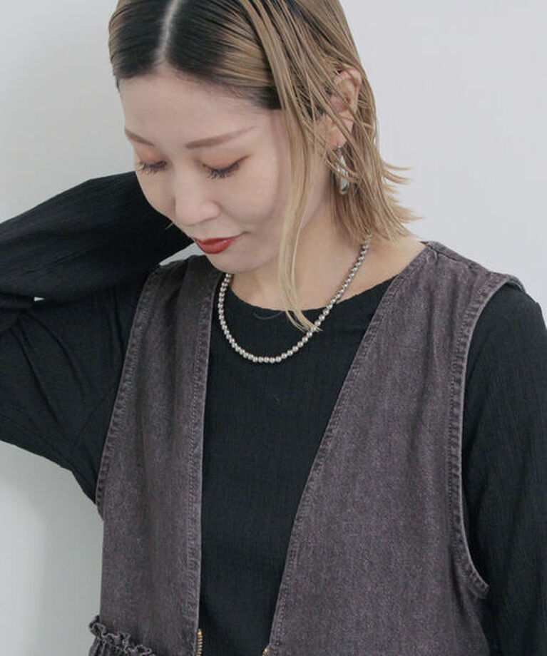 Samansa Mos2 blue「ふくれジャカードリブロンT」|Tシャツ・カットソー|