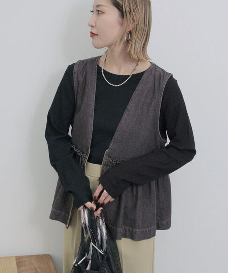 Samansa Mos2 blue「ふくれジャカードリブロンT」|Tシャツ・カットソー|
