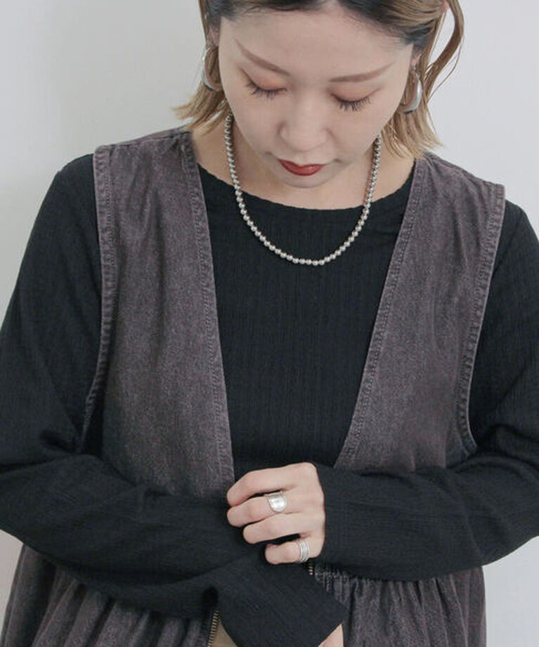 Samansa Mos2 blue「ふくれジャカードリブロンT」|Tシャツ・カットソー|ブラック