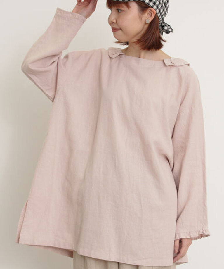 Samansa Mos2「【Cross×Linen】フリルカラーブラウス」|シャツ・ブラウス|ピンク