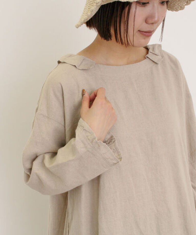 Samansa Mos2「【Cross×Linen】フリルカラーブラウス」|シャツ・ブラウス|ベージュ