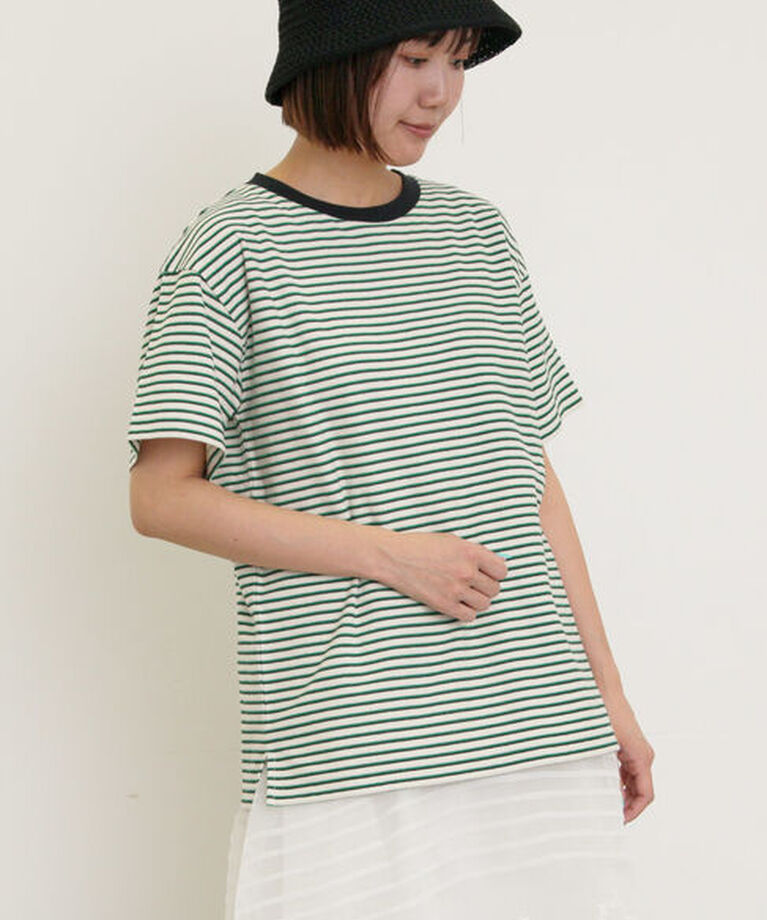 Samansa Mos2「カス残しマルチボーダーTシャツ」|Tシャツ・カットソー|グリーン