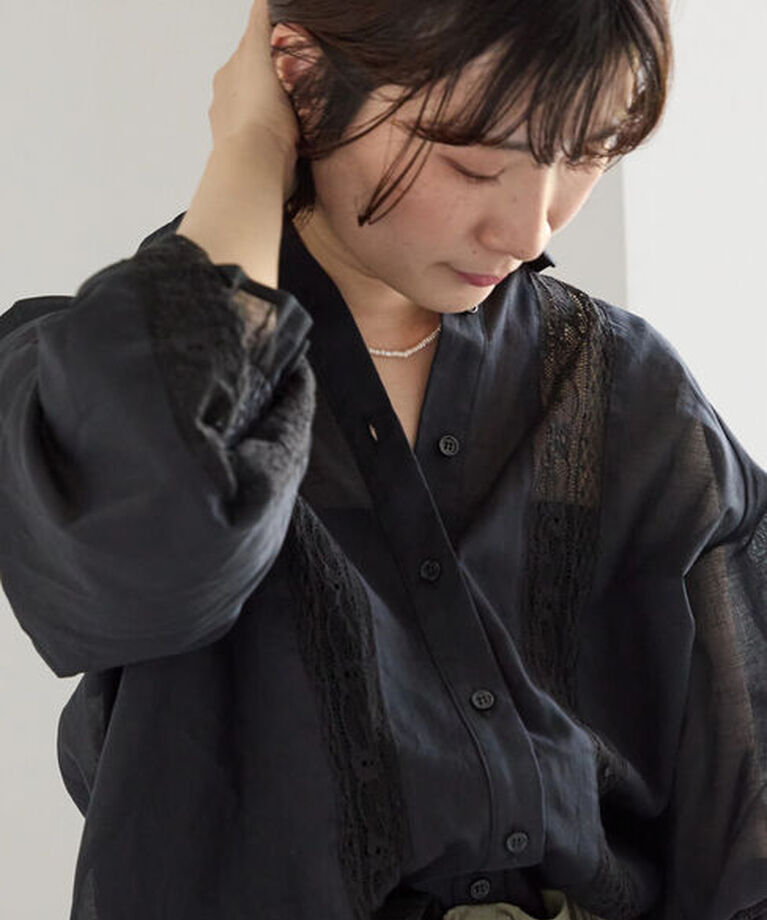 Samansa Mos2 blue「◎レースシアーブラウス」|シャツ・ブラウス|