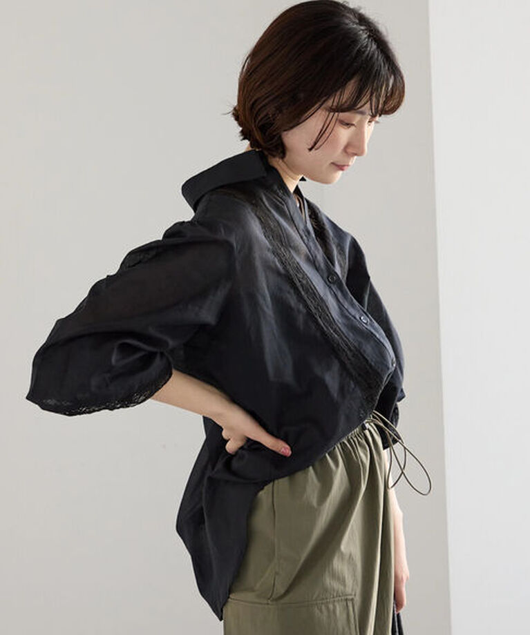 Samansa Mos2 blue「◎レースシアーブラウス」|シャツ・ブラウス|