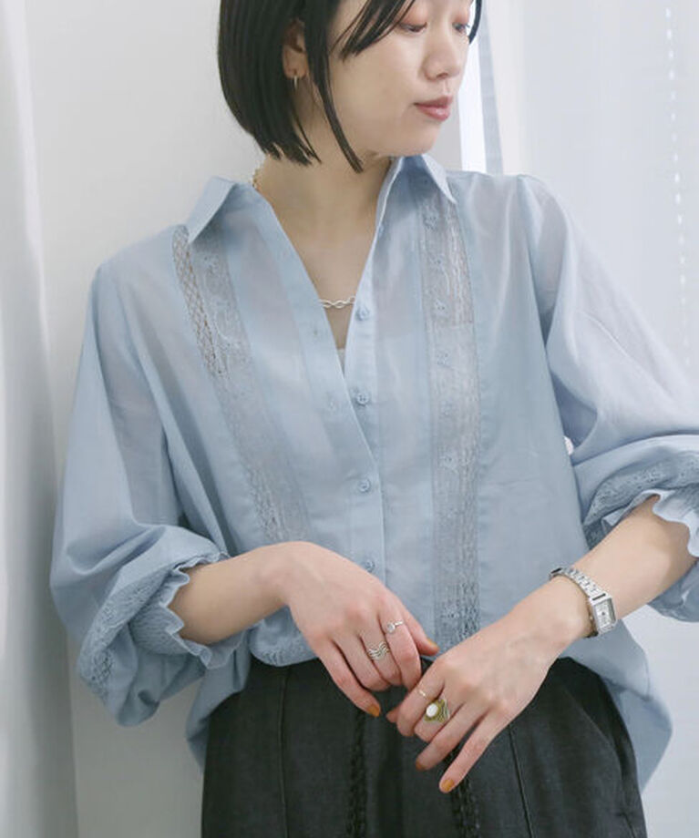 Samansa Mos2 blue「◎レースシアーブラウス」|シャツ・ブラウス|