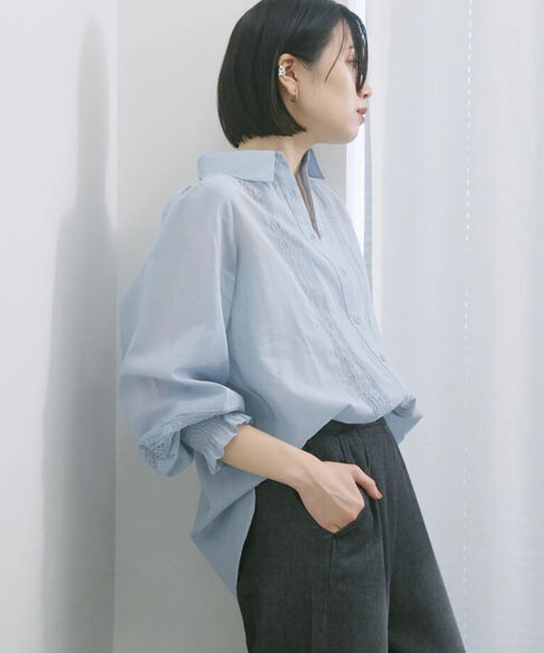 Samansa Mos2 blue「◎レースシアーブラウス」|シャツ・ブラウス|