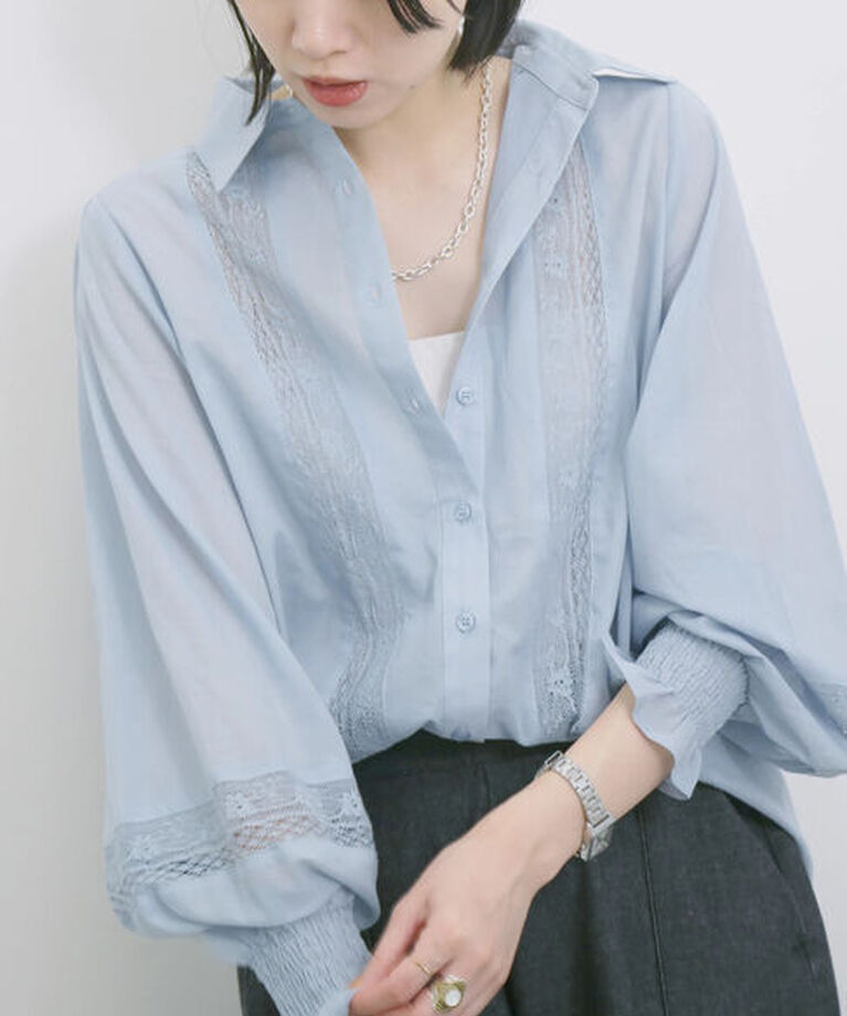 Samansa Mos2 blue「◎レースシアーブラウス」|シャツ・ブラウス|
