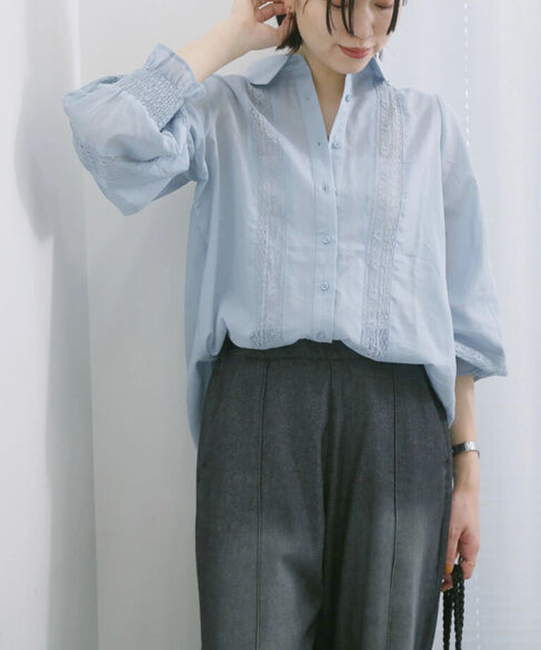Samansa Mos2 blue「◎レースシアーブラウス」|シャツ・ブラウス|