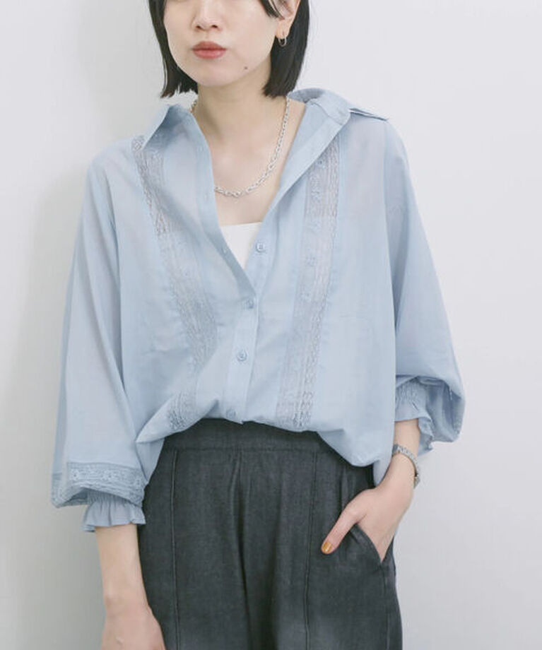 Samansa Mos2 blue「◎レースシアーブラウス」|シャツ・ブラウス|