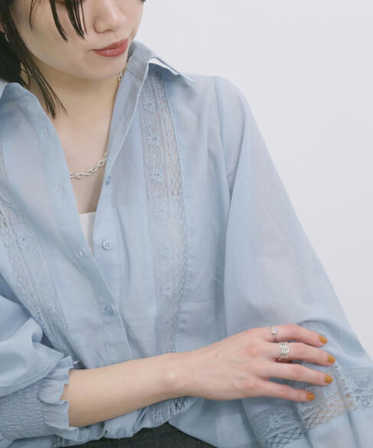 Samansa Mos2 blue「◎レースシアーブラウス」|シャツ・ブラウス|