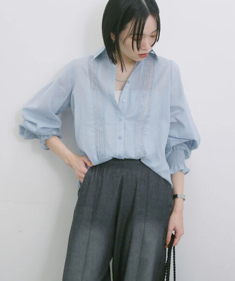 Samansa Mos2 blue「◎レースシアーブラウス」|シャツ・ブラウス|