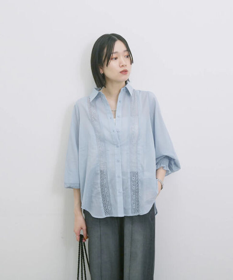 Samansa Mos2 blue「◎レースシアーブラウス」|シャツ・ブラウス|