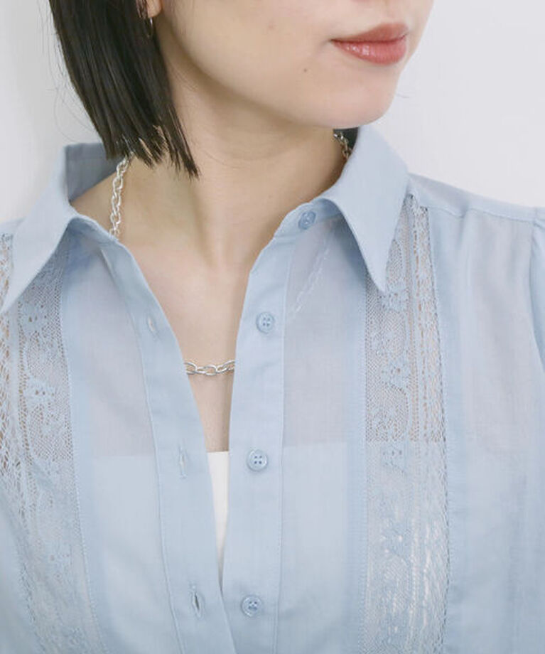Samansa Mos2 blue「◎レースシアーブラウス」|シャツ・ブラウス|