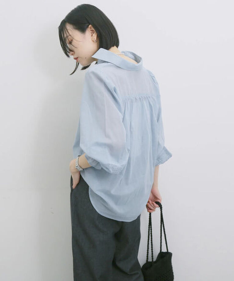 Samansa Mos2 blue「◎レースシアーブラウス」|シャツ・ブラウス|