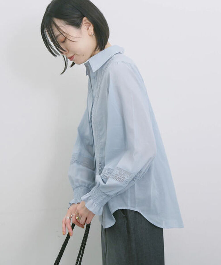 Samansa Mos2 blue「◎レースシアーブラウス」|シャツ・ブラウス|