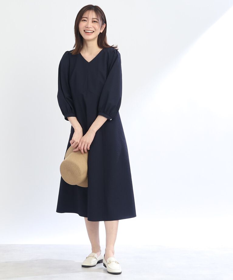 Reflect「【SALE/接触冷感／洗える】Vネックサッカーワンピース」|ワンピース|
