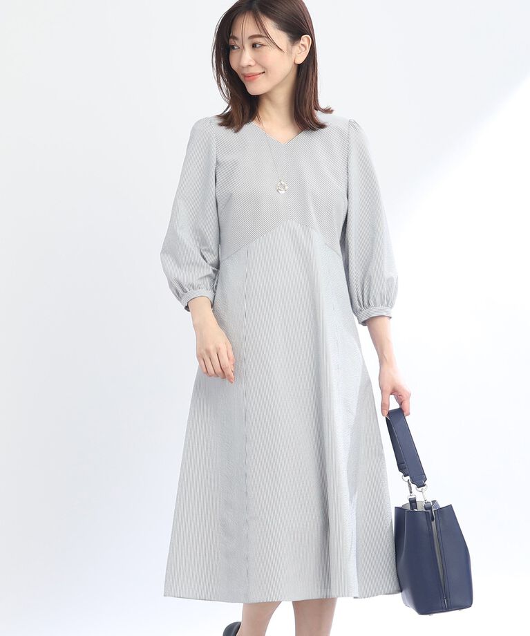 Reflect「【SALE/接触冷感／洗える】Vネックサッカーワンピース」|ワンピース|