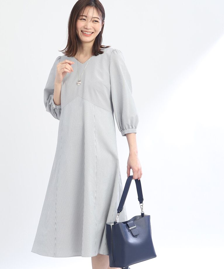 Reflect「【SALE/接触冷感／洗える】Vネックサッカーワンピース」|ワンピース|