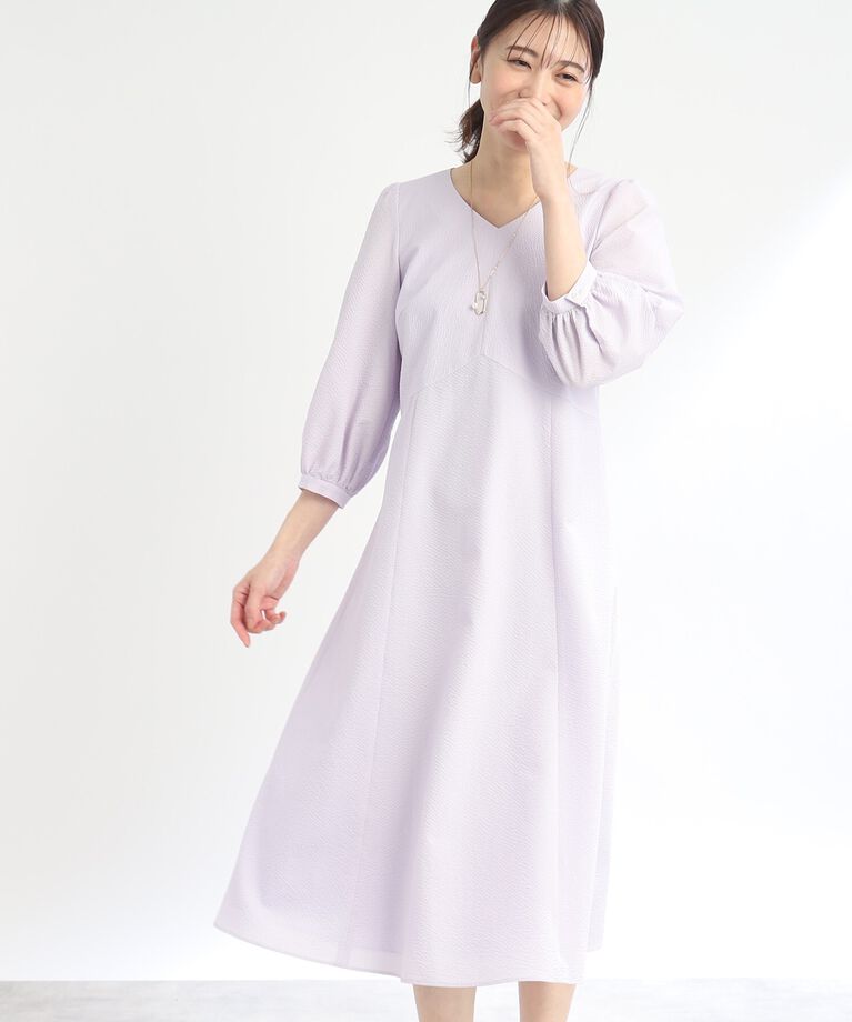 Reflect「【SALE/接触冷感／洗える】Vネックサッカーワンピース」|ワンピース|
