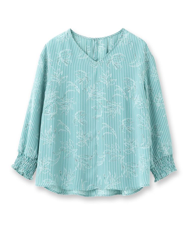 Reflect「【SALE／WEB限定カラーあり／接触冷感／洗える】ストライプ×リーフ柄ブラウス」|シャツ・ブラウス|