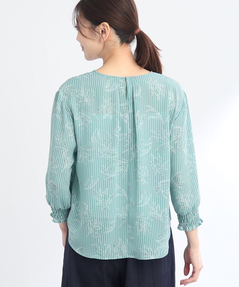 Reflect「【SALE／WEB限定カラーあり／接触冷感／洗える】ストライプ×リーフ柄ブラウス」|シャツ・ブラウス|
