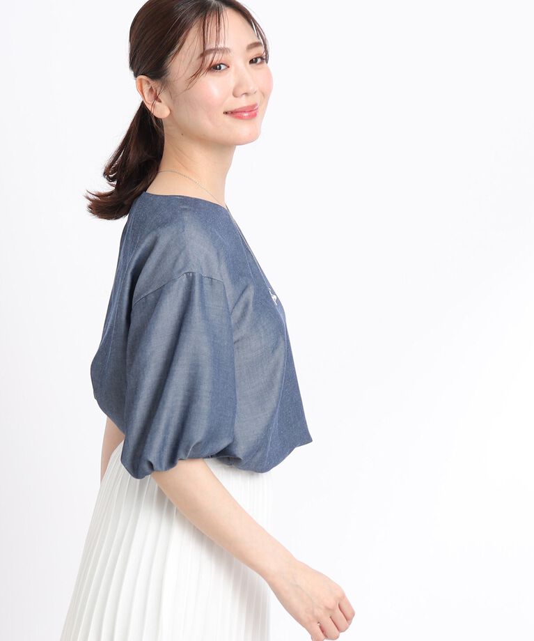 Reflect「【夏SALE／洗える】ふんわりスリーブデニム風ブラウス」|シャツ・ブラウス|