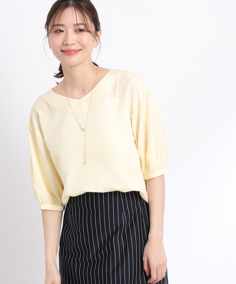 Reflect「【夏SALE／洗える】ふんわりスリーブデニム風ブラウス」|シャツ・ブラウス|
