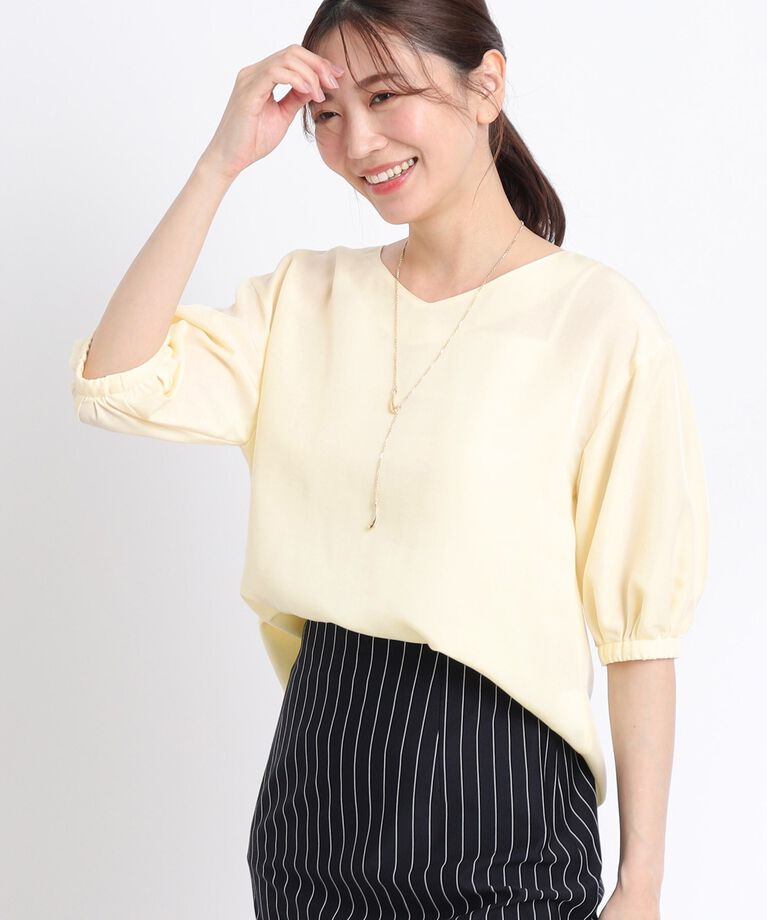 Reflect「【夏SALE／洗える】ふんわりスリーブデニム風ブラウス」|シャツ・ブラウス|