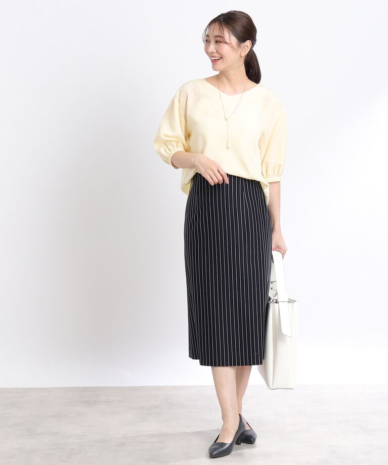 Reflect「【夏SALE／洗える】ふんわりスリーブデニム風ブラウス」|シャツ・ブラウス|