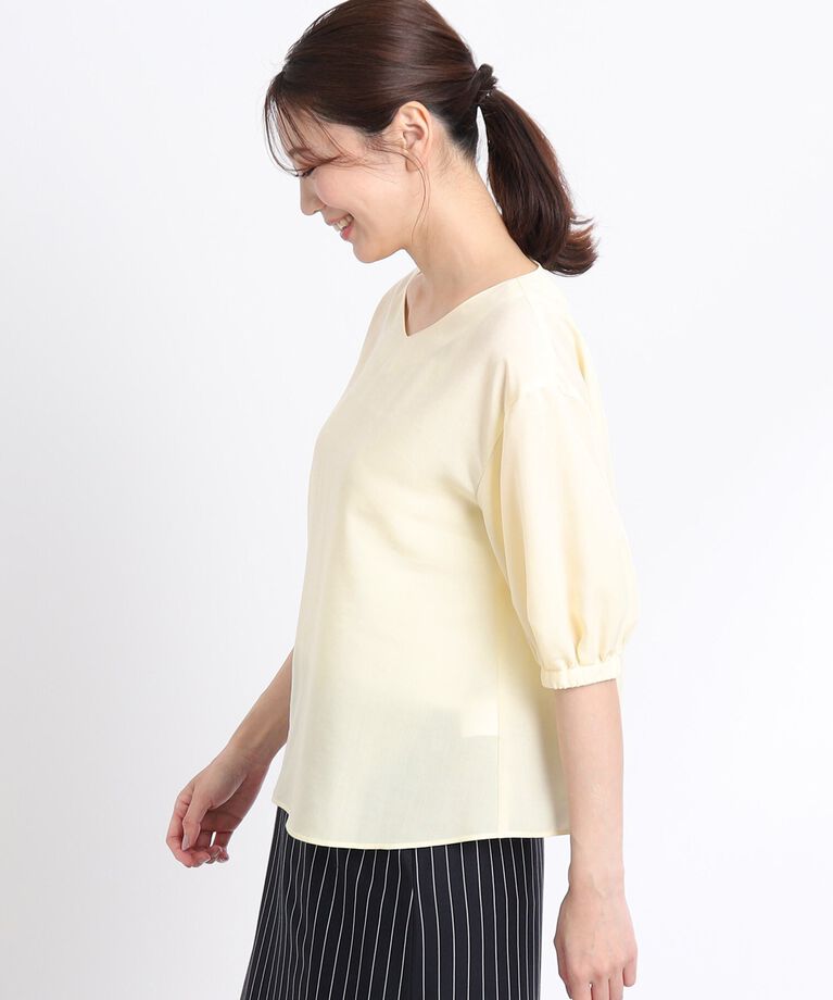 Reflect「【夏SALE／洗える】ふんわりスリーブデニム風ブラウス」|シャツ・ブラウス|