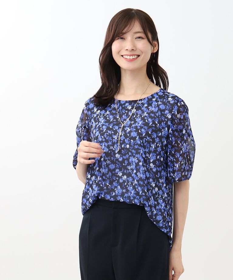 Reflect「【SALE／WEB限定カラーあり／マシンウォッシュ／セットアップ可能】フラワープリントブラウス」|シャツ・ブラウス|ネイビー(194)