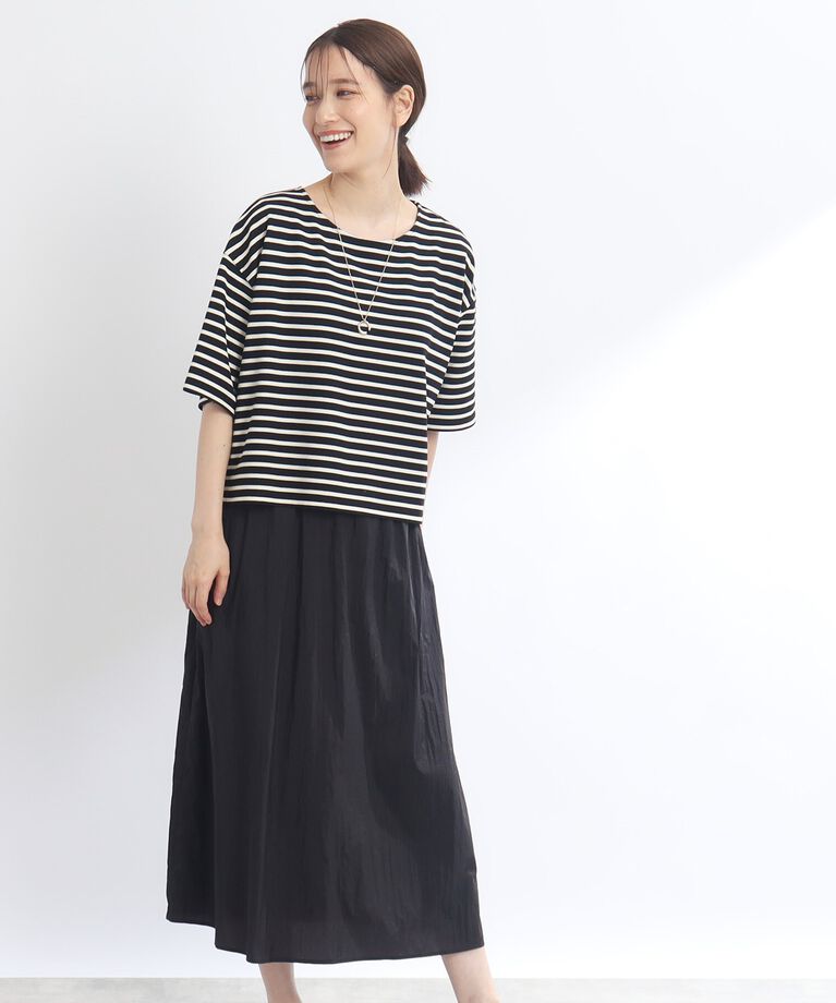 Reflect「【E‐QUALITY／手洗い可／セットアイテム】ボーダープルオーバー＋タンクトップワンピース」|ワンピース|ﾌﾞﾗｯｸ(319)