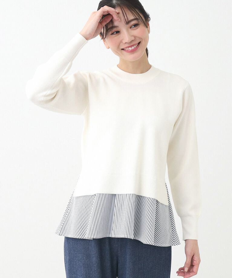 Reflect「【春SALE／E‐QUALITY】異素材ドッキングプルオーバー」|Tシャツ・カットソー|オフホワイト(303