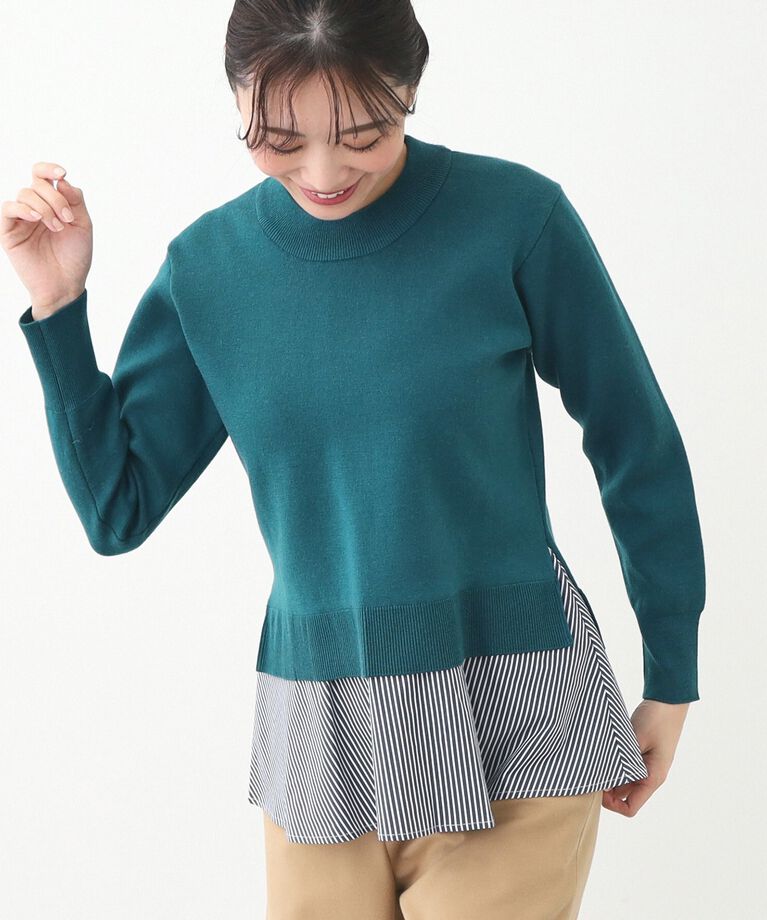 Reflect「【春SALE／E‐QUALITY】異素材ドッキングプルオーバー」|Tシャツ・カットソー|ブルーグリーン(39