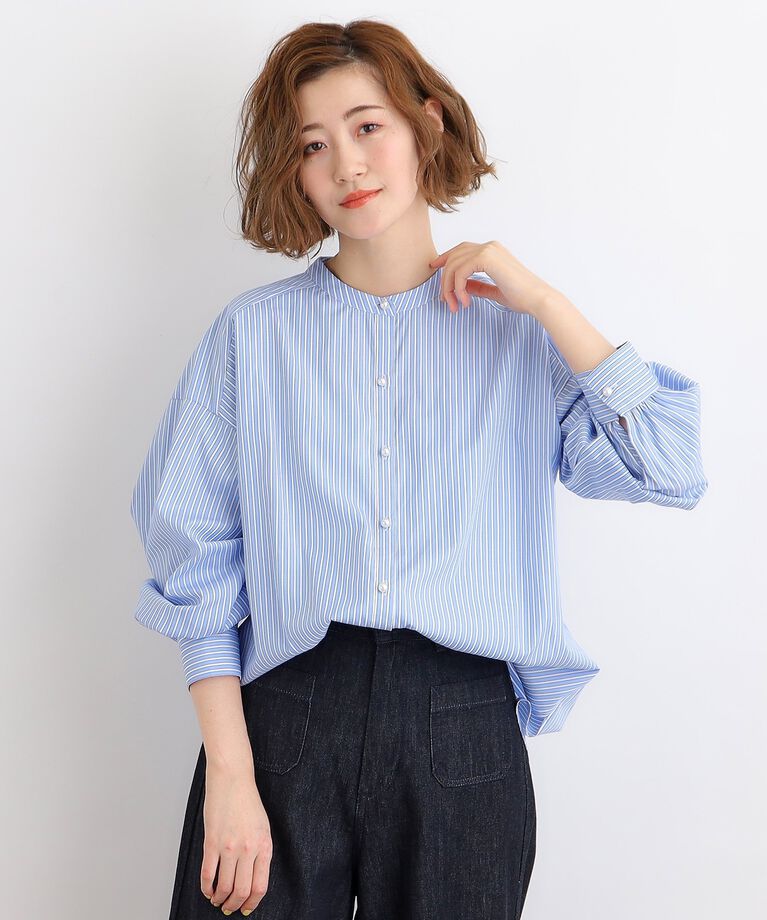 grove「パール調釦前開きゆるシャツ」|シャツ・ブラウス|ﾌﾞﾙｰ×ｵﾌ(391)