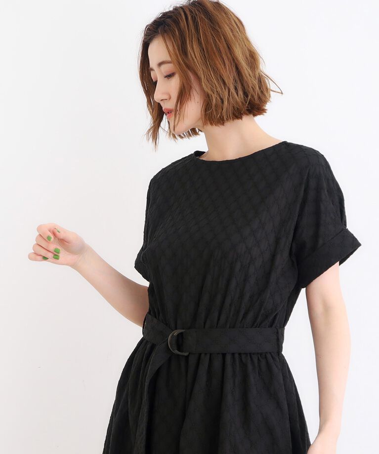 grove「幾何小花刺繍レースベルト付きワンピース」|ワンピース|