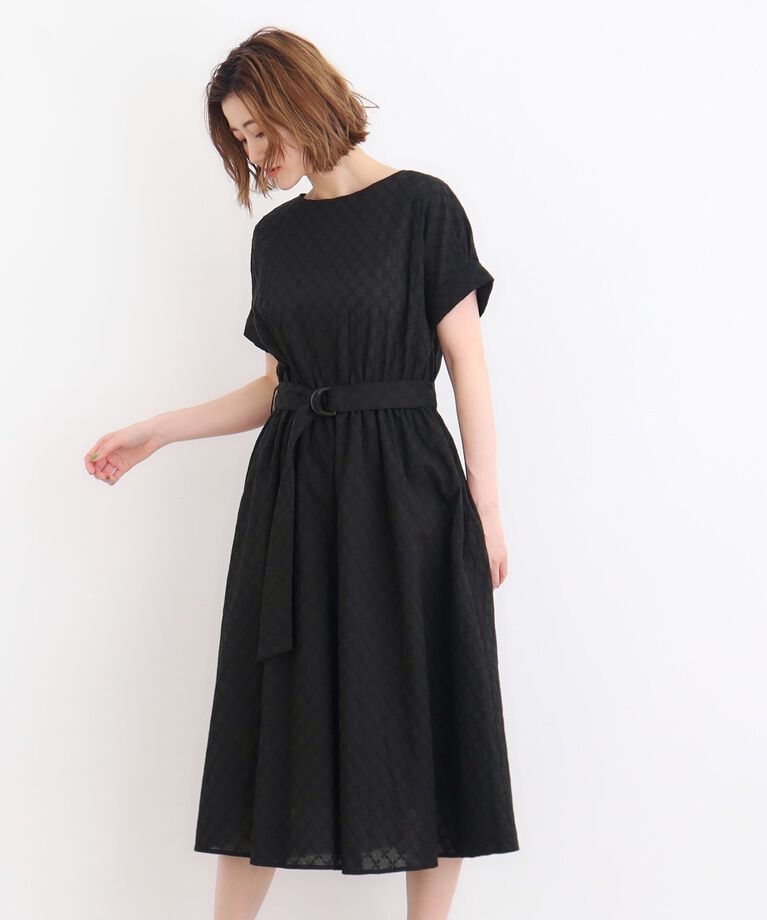 grove「幾何小花刺繍レースベルト付きワンピース」|ワンピース|